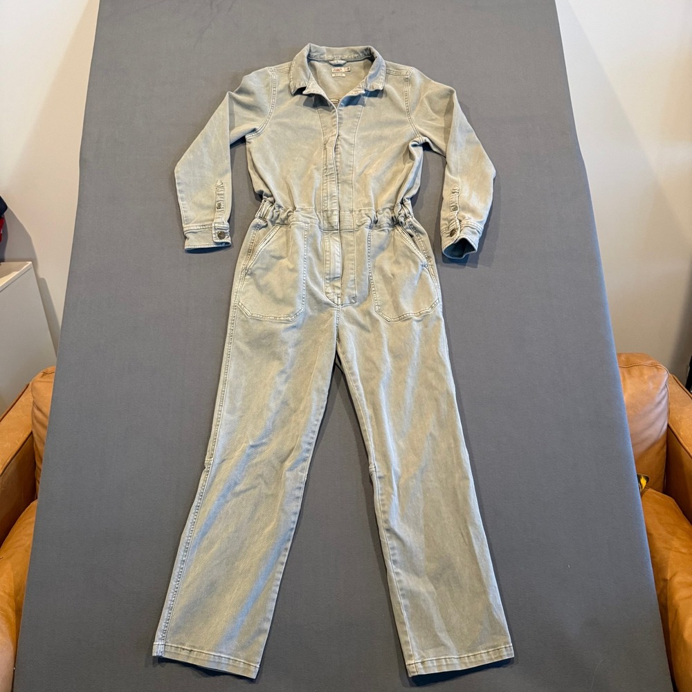 Faherty Women's Utility Jumpsuit M Sage Green Khaki Cinch Waist Long Sleeve - Picture 1 of 16